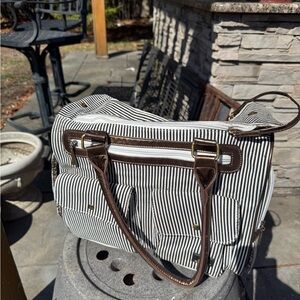 Striped Brown Handle Women's Bag
